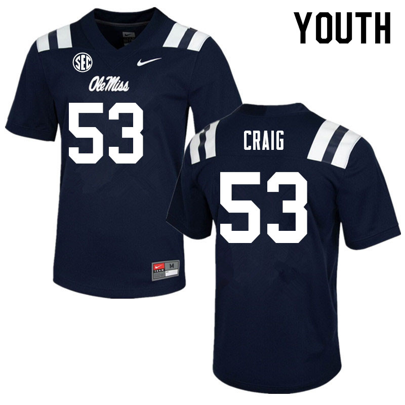 Carter Craig Ole Miss Rebels NCAA Youth Navy #53 Stitched Limited College Football Jersey LBK7558EE